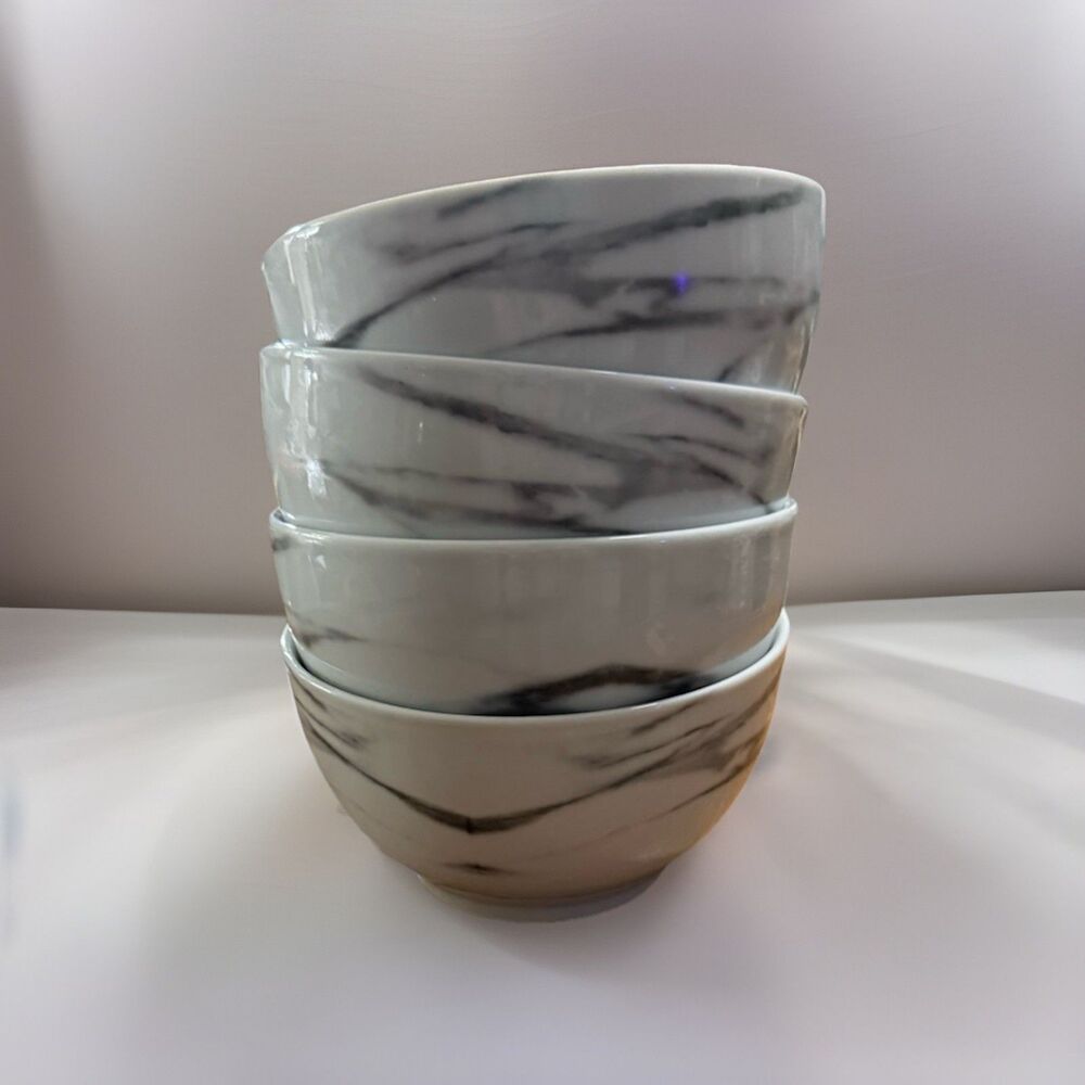 H2K Home To Kitchen Marble Grey Cereal Soup Bowls - Set Of 4 - Porcelain NEW